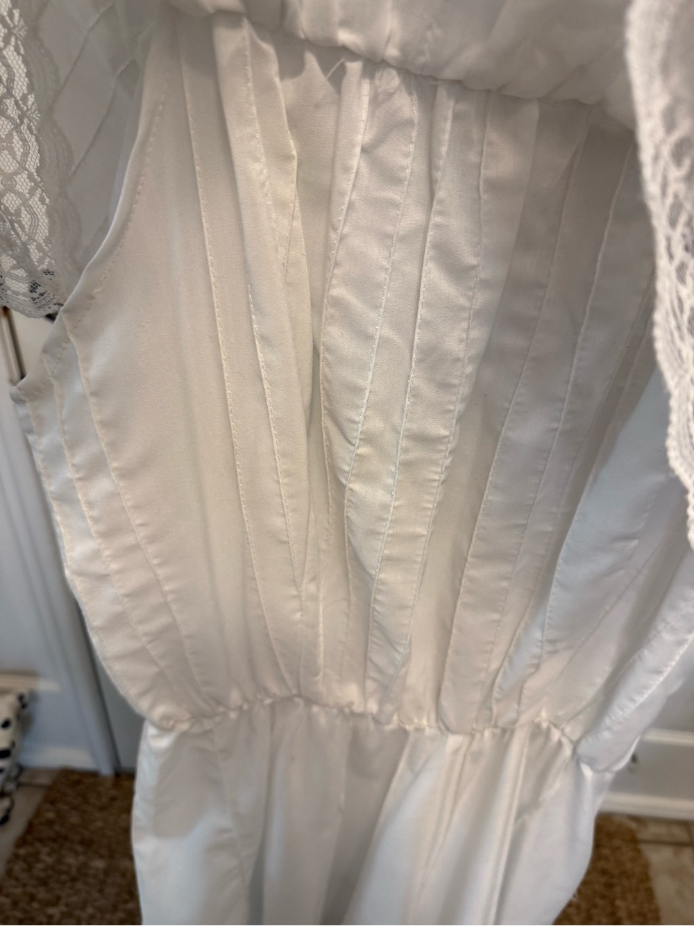 Vintage 70s Handmade Mexican Folk Peasant Off The Shoulder Dress w Lace M L - Picture 13 of 16